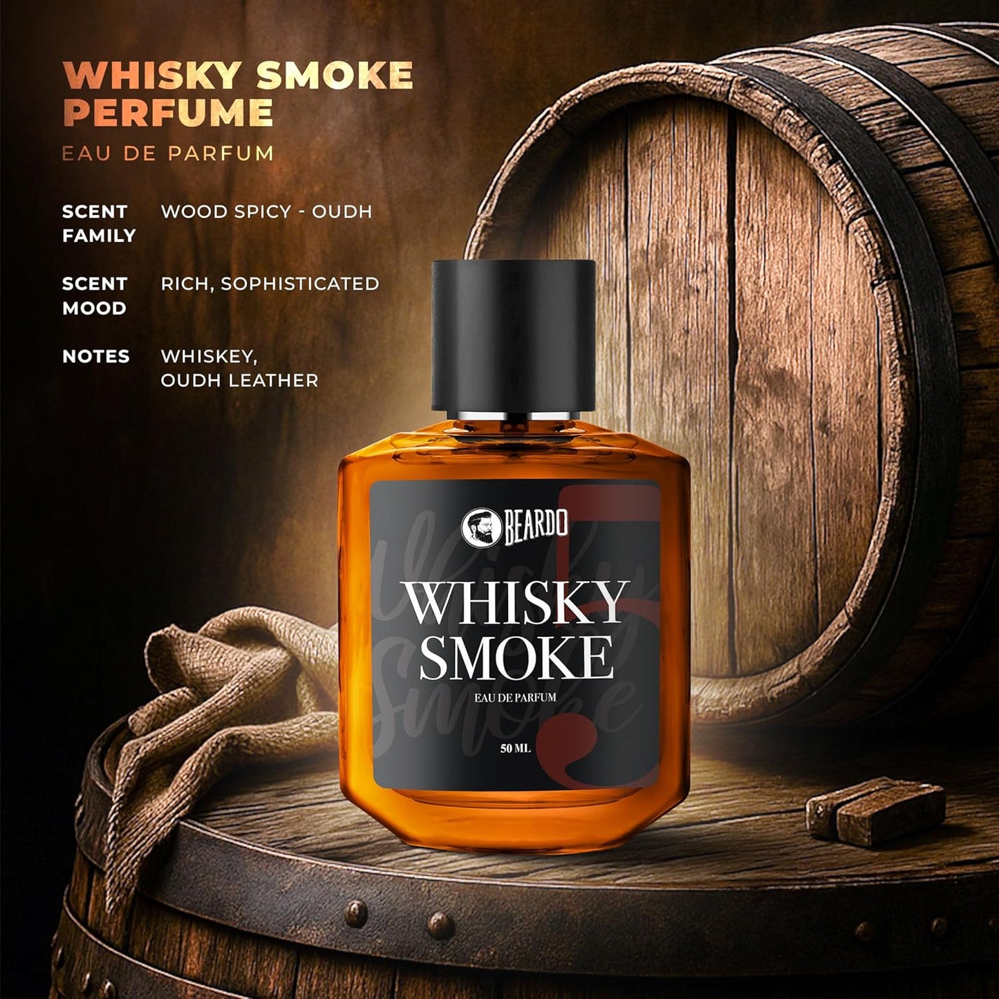 Beardo Whisky Smoke Perfume for Men,50ml|Spicy,Woody-Oudh Scent Eau De Parfum|Long Lasting Mens Perfume|Best Date Night Fragrance Body Spray|Valentines day gift for husband|Gift for boyfriend
