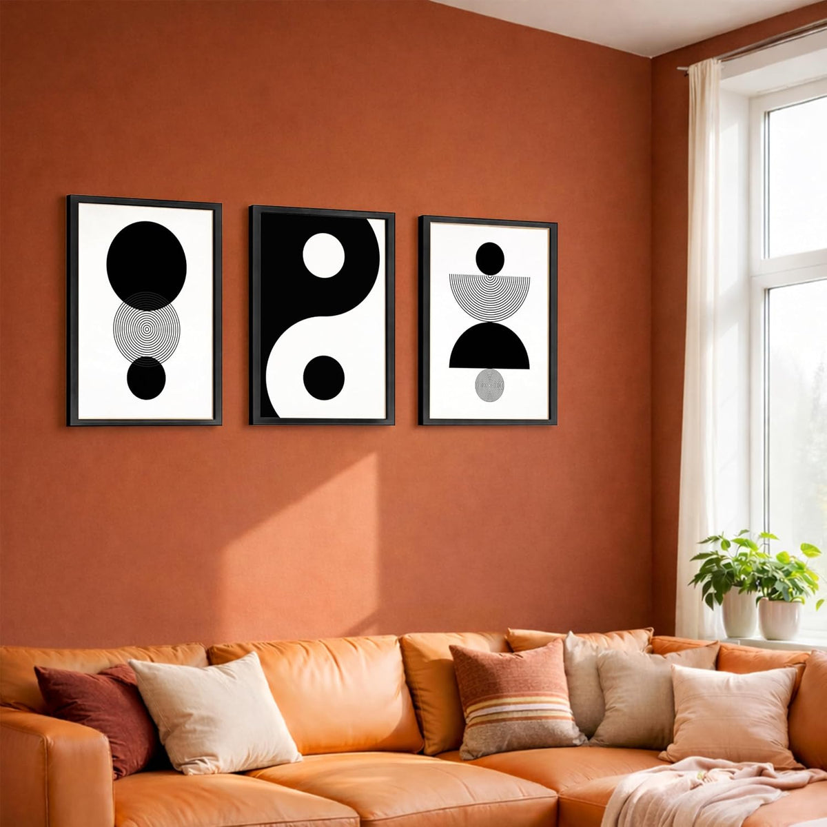 Minimalist Moon wall decor framed paintings for living room, Set of 3 Wall art frames for home decoration (Geometric pattern) (Theme-Minimalist) (Art-5, 10x13inch)