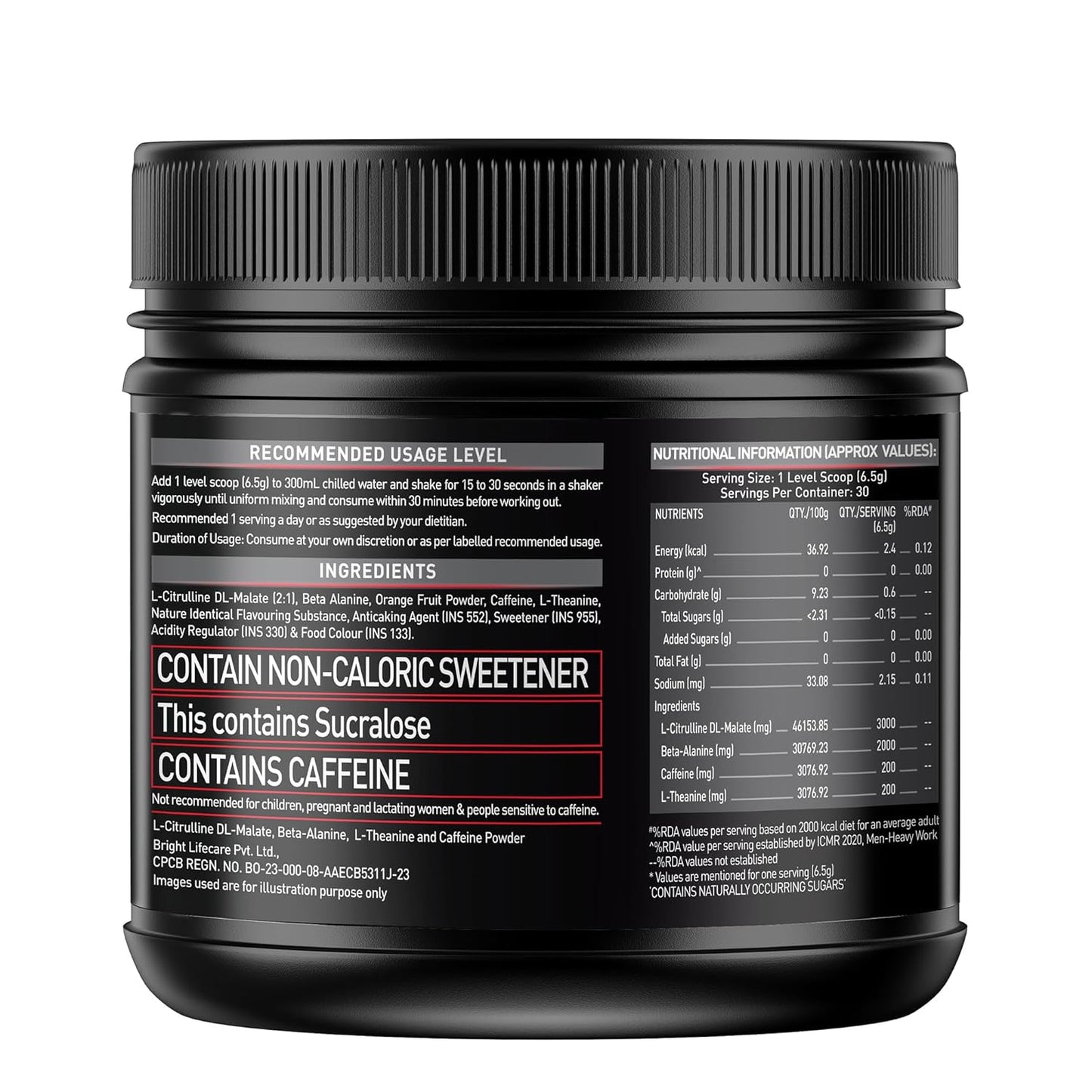 MuscleBlaze Pre Workout 200 Xtreme (Berry Bolt, 60 Servings, 200g) | 200mg Caffeine, 200mg Theanine, 2000mg Beta Alanine, 3000mg Citrulline