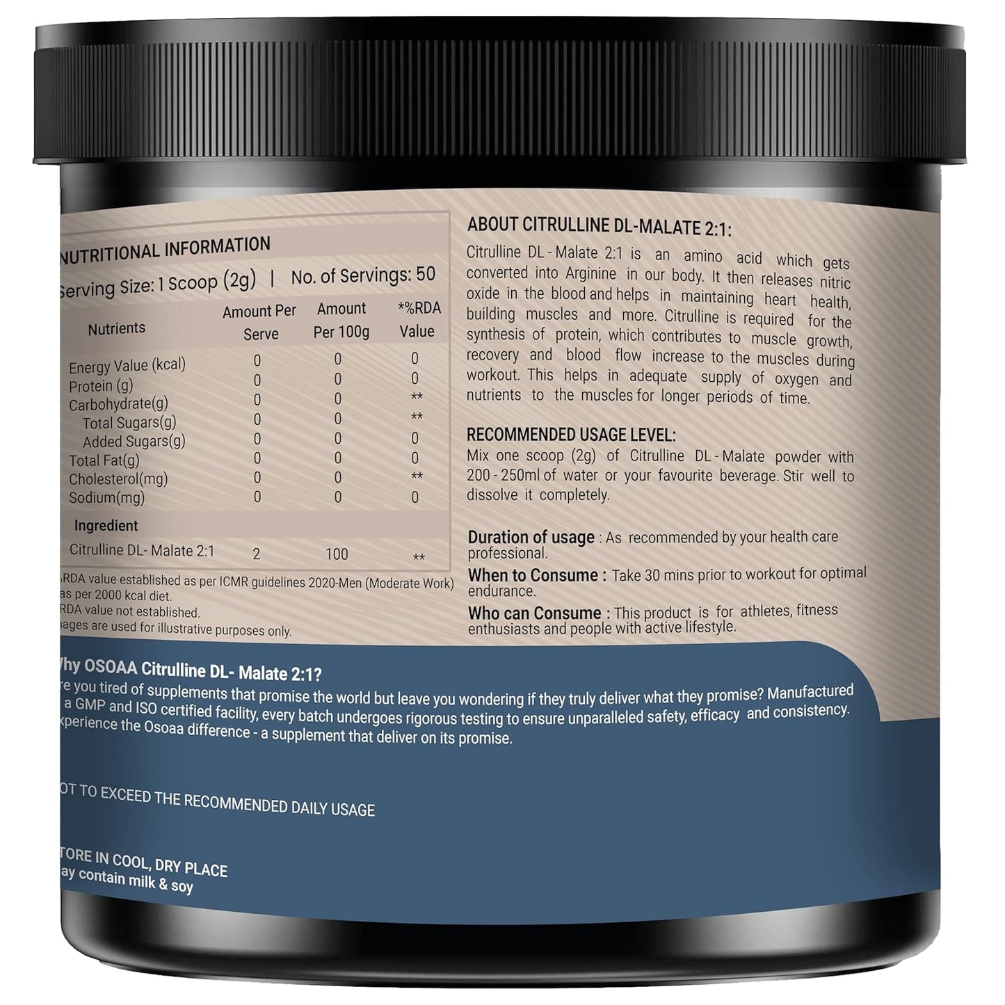 Supplement container with nutritional information label