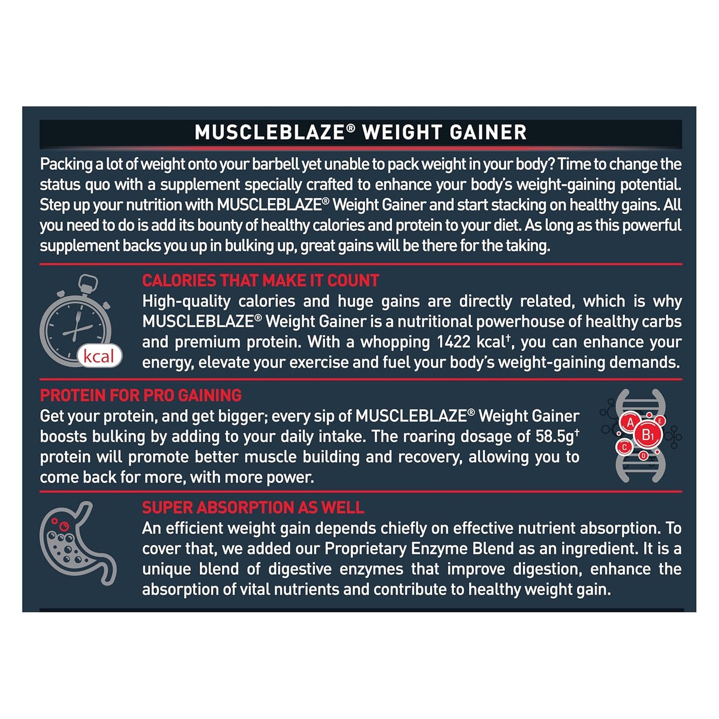 MuscleBlaze Weight Gainer with Added Digezyme (Chocolate, 500g / 1.1lbs, 5 Servings)