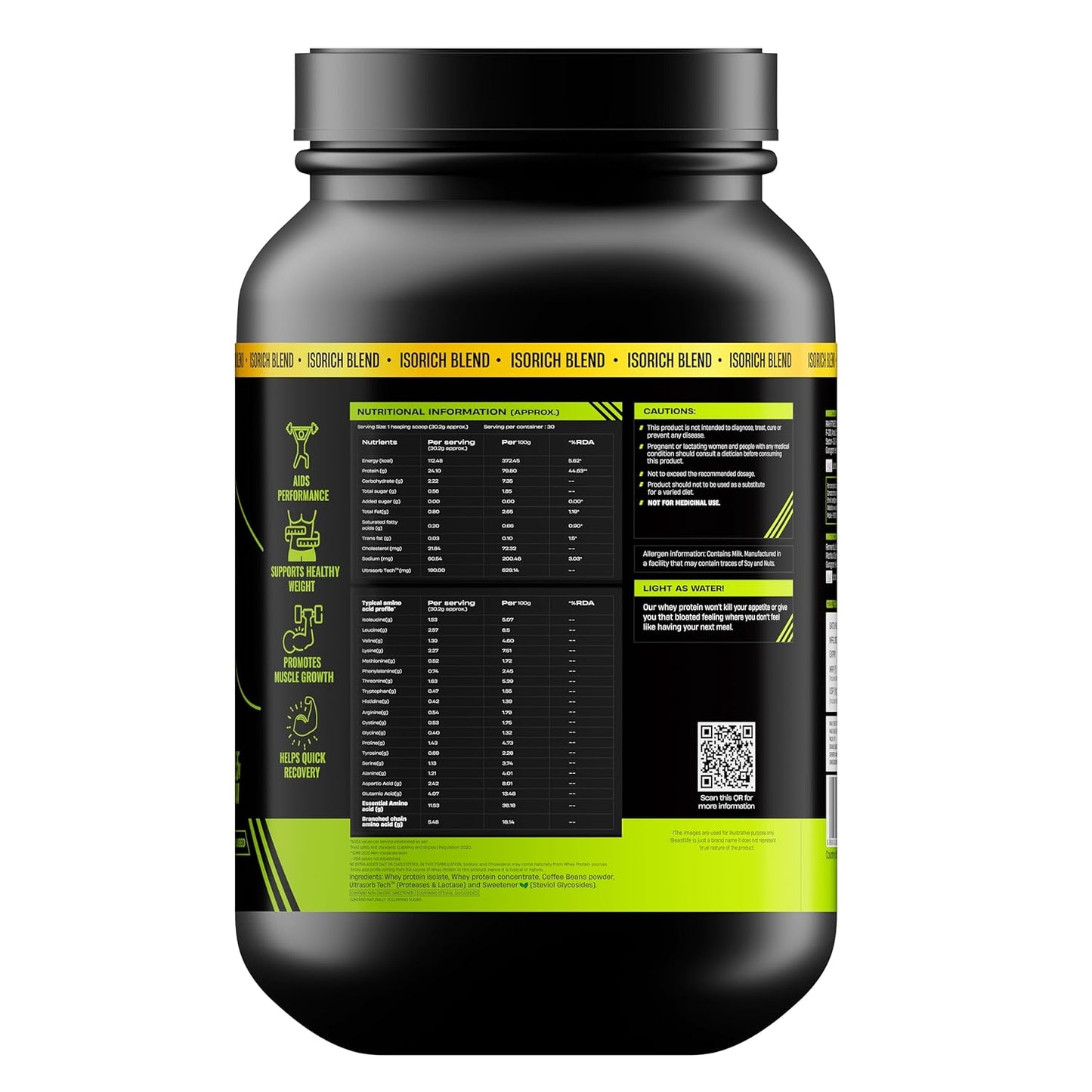 BeastLife Isorich Whey Protein Isolate Powder |2 Lbs | Coffee Flavor | Fast Muscle Growth & Recovery| No Artificial Sweeteners| Ultrasorb Tech For Fast Digestion|NABL Lab Certified | 24g Protein, 5.3g BCAA | No Bloating
