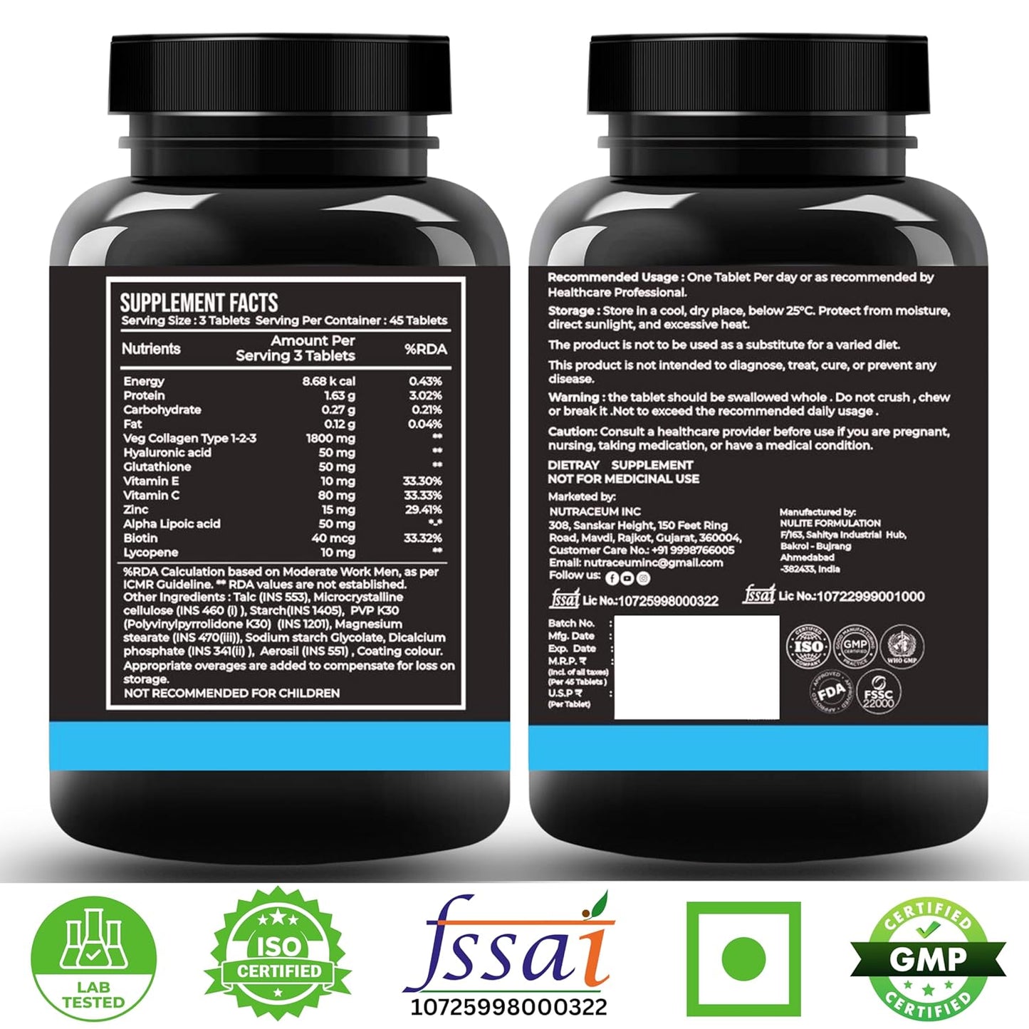 Nutrasium Multi Collagen Complex with Glutathione For Skin Radiance | with Hyaluronic Acid, Vitamin C & E | Veg Collagen Tablets For Skin & Hair | 90 tablets