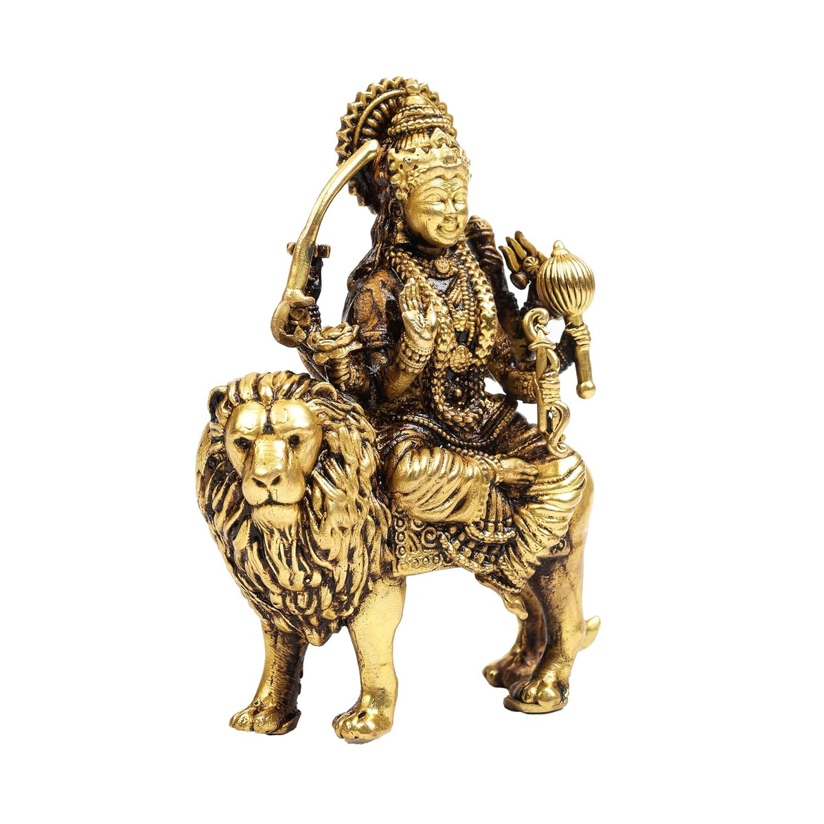 3 Inch Pure Brass Durga Maa Idol on Lion | Decorative Goddess Statue for Home Temple, Mandir, Pooja Room Decor, Spiritual Gift for Navratri, Diwali & Housewarming