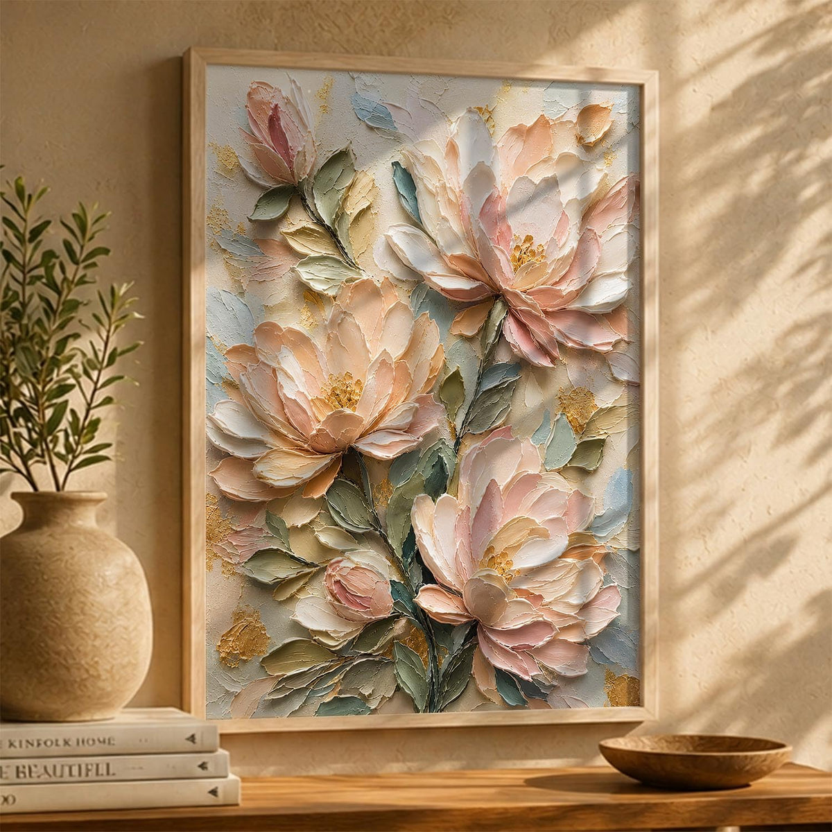 Decorative Floral Wall Art Painting With Frame | Abstract Painting For Living Room Bed Room Hotel Wall Decor Digital Reprint (14X20 inch)