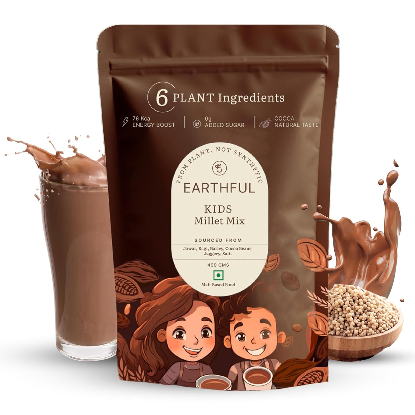 Zephivo Earthful Kids Millet Mix 400 Gms | 4+ Years | No Refined Sugar | With Jowar, Ragi & Barley | Cocoa, Sweetened with Jaggery