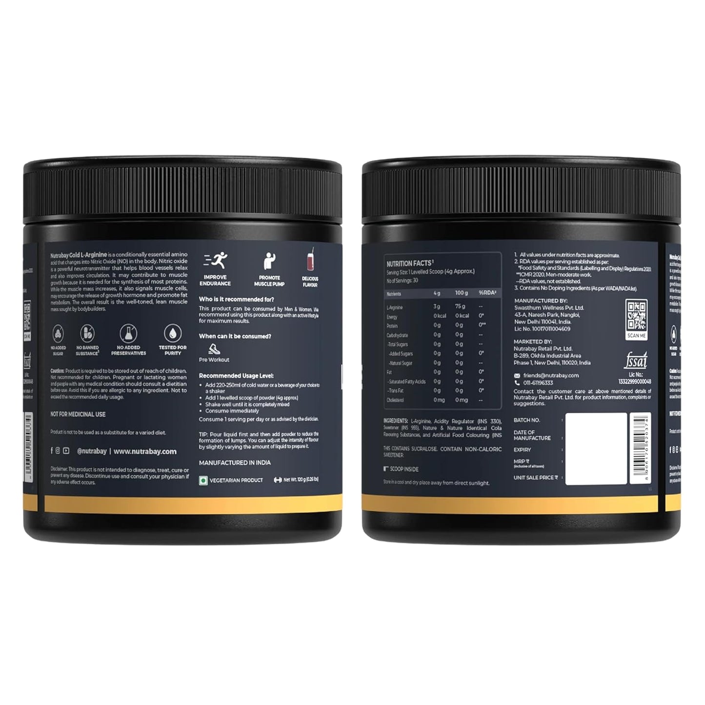 Two black containers with labels on a white background