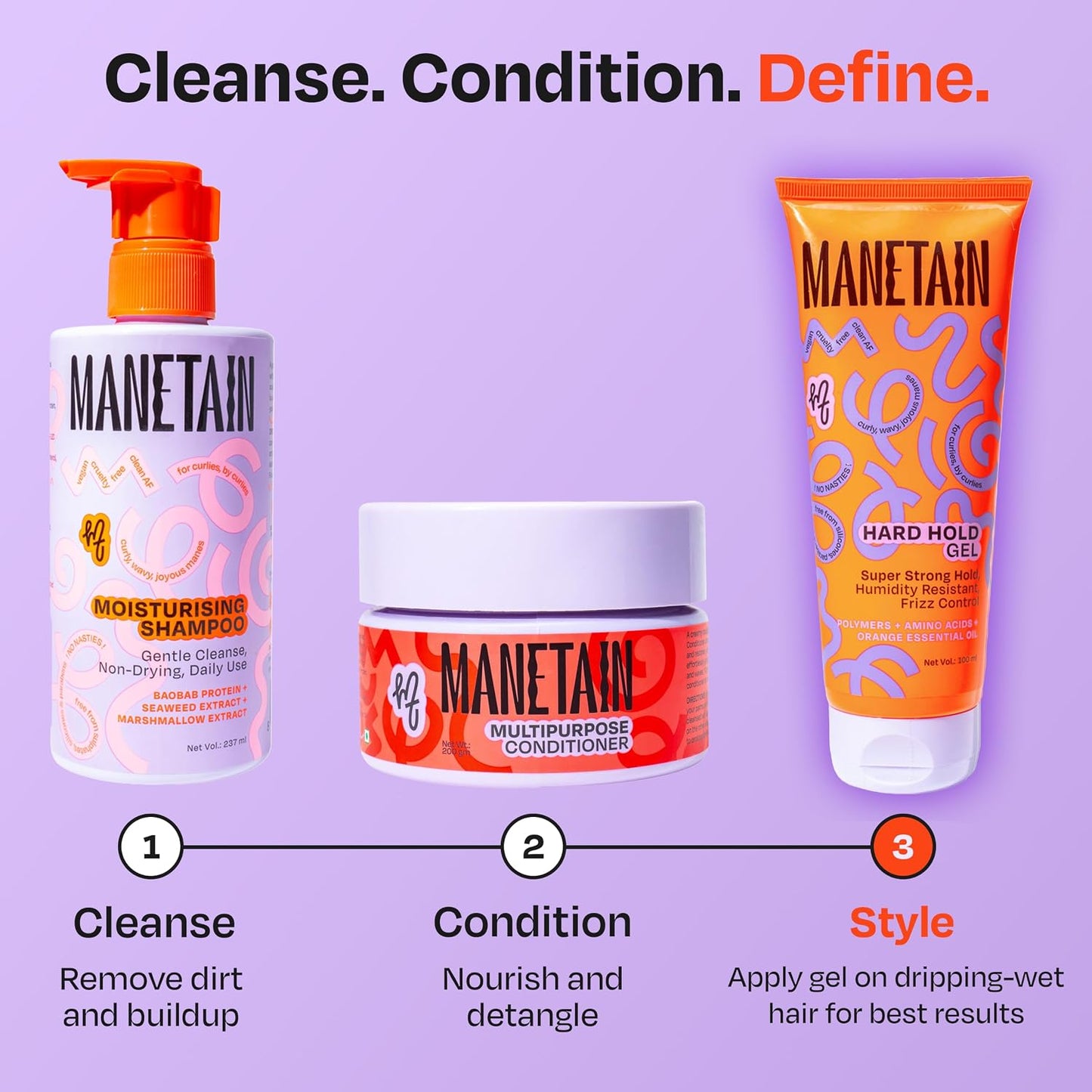 Manetain Hard Hold Curl Gel 100ml for Curly Hair & Wavy Hair | Strong Hold Curly Hair Gel for Women | Frizz Control, Long‑Lasting Definition & Shine | Humidity‑Resistant, Vegan, Silicone‑Free