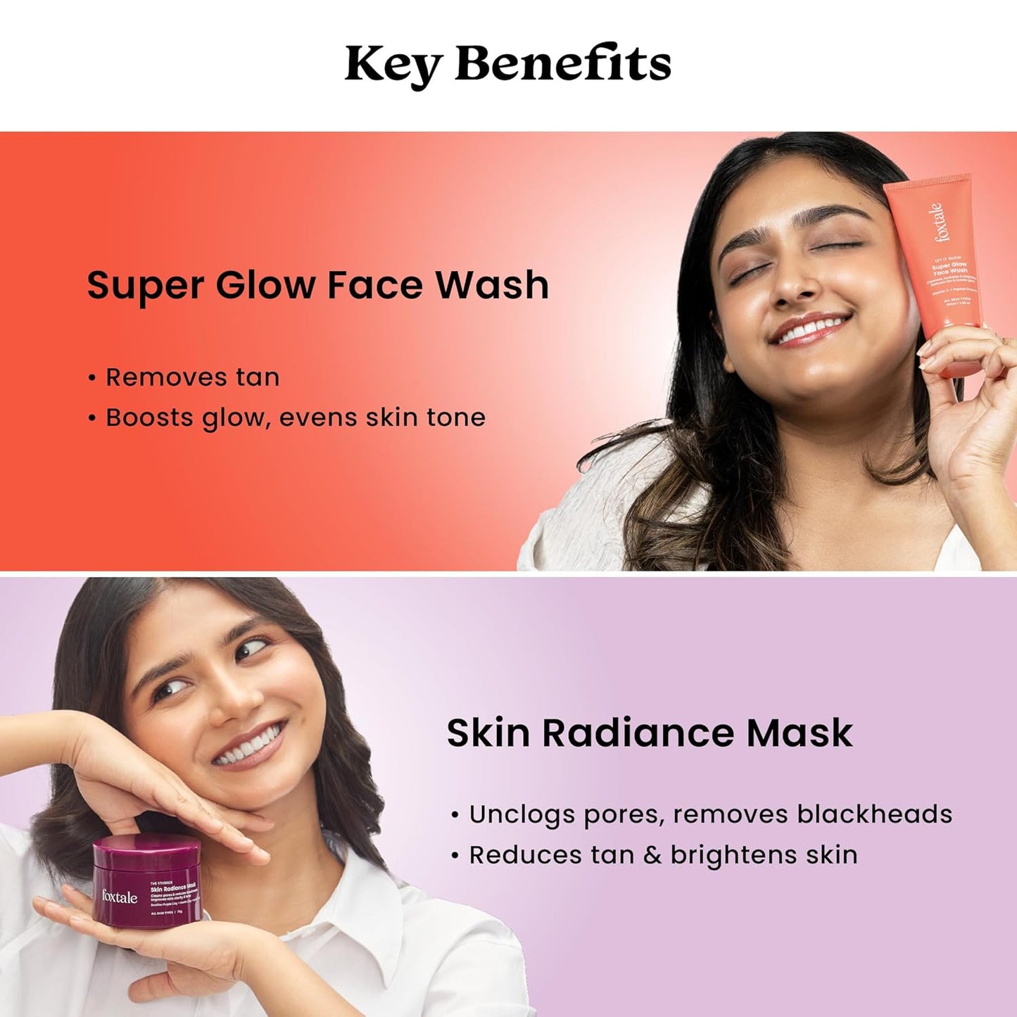 Foxtale Detan and Glow Duo – Face Wash + Skin Radiance Mask | Removes Tan, Brightens, Unclogs Pores | With Vitamin C, Papaya Enzyme, Lactic Acid & Clay | For Radiant, Even-Toned Skin