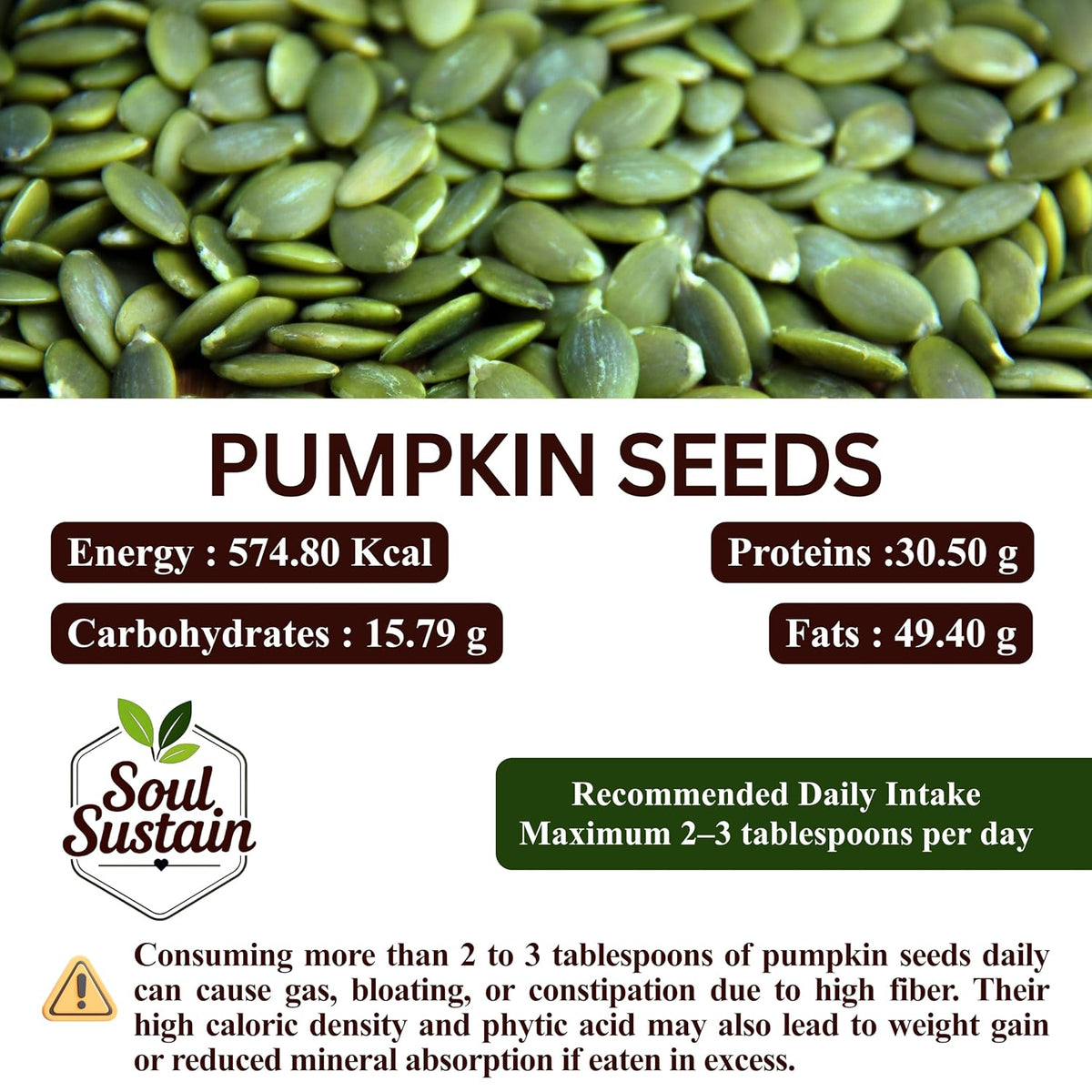 SoulSustain Pumpkin Seeds| Raw Pumpkin Seeds | Edible Seeds for Daily Nutrition | Plant Based Protein | Roasted Snack, Smoothies, Baking, Salads, Keto & Vegan Diet