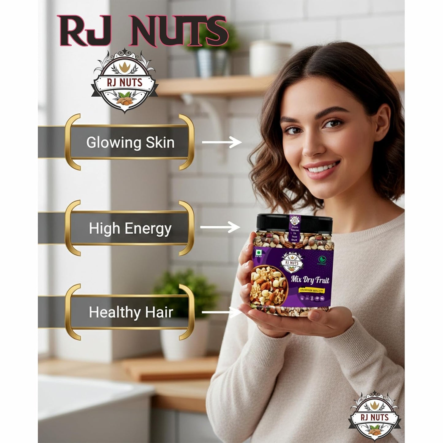 RJ Nuts Premium Nutmix Fruit & Nuts Natural Premium Mix Nuts (Cashews, Almonds, Raisins, Cranberries) Delicious & Crunchy Dry Fruits