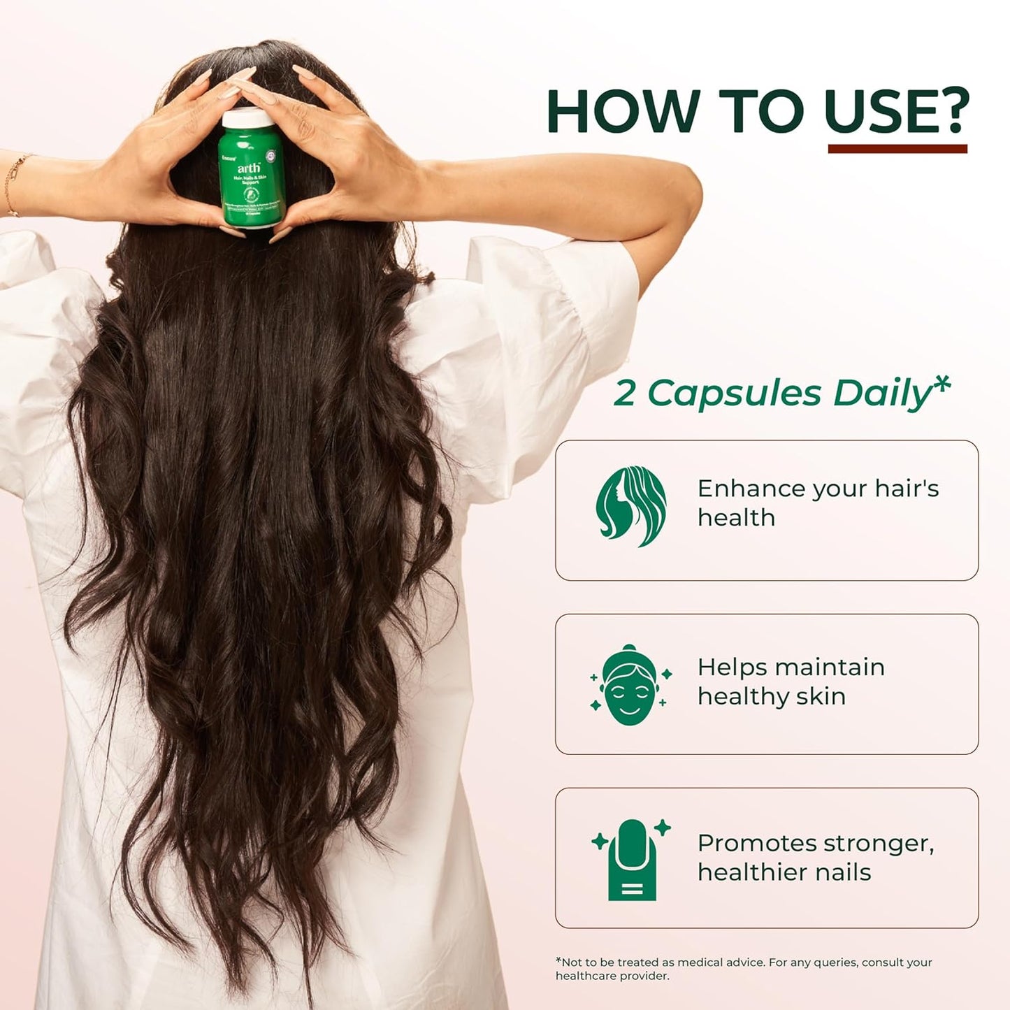 Arth Hair, Nails & Skin Support | Biotin Capsules for Hair Growth with Keratin Builder & Essential Vitamins| Hair Regrowth Supplement |Biotin Supplement | Emcure Pharmaceuticals Ltd. | 60 Veg Capsules