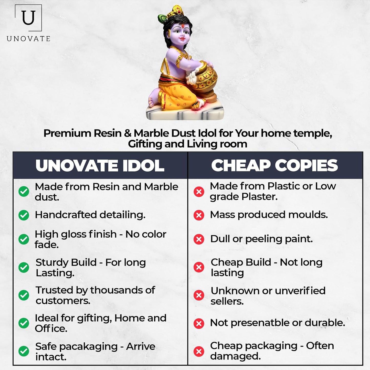 UNOVATE Krishna Makhan Chor Statue | Home Temple | Janmashtmi | Purple