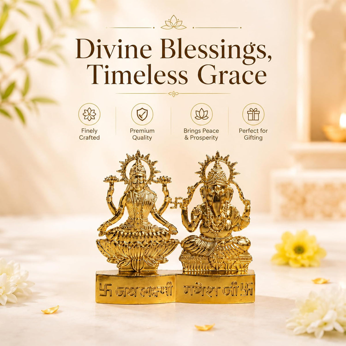Ganesh Lakshmi Metal Idol Ganesh and Laxmi Murti for Mandir, Pooja Room, Ganesha Statue Diwali Decoration for Home Diwali Gifts, for Family and Friends, 11x11 CM