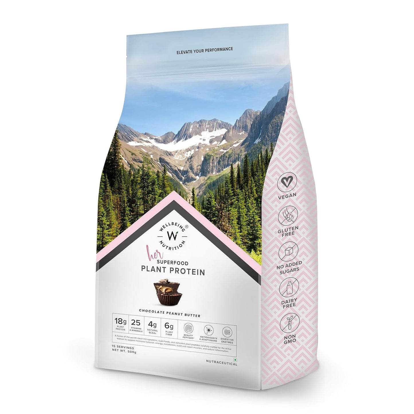 Wellbeing Nutrition Organic Vegan Plant Protein Powder for Women | 4g BCAA & 18g Pea Protein & Brown Rice Protein Isolate for Energy, Growth & Hormonal Balance | Chocolate Peanut Butter - 500gms