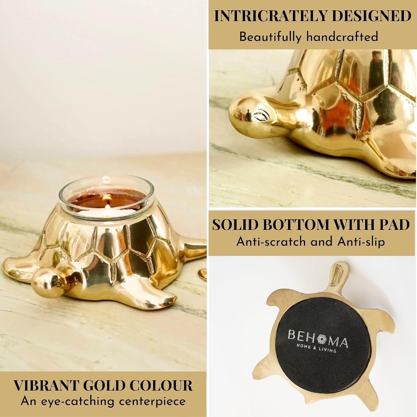 BEHOMA Golden Turtle Votive Holder Mother and Child Set