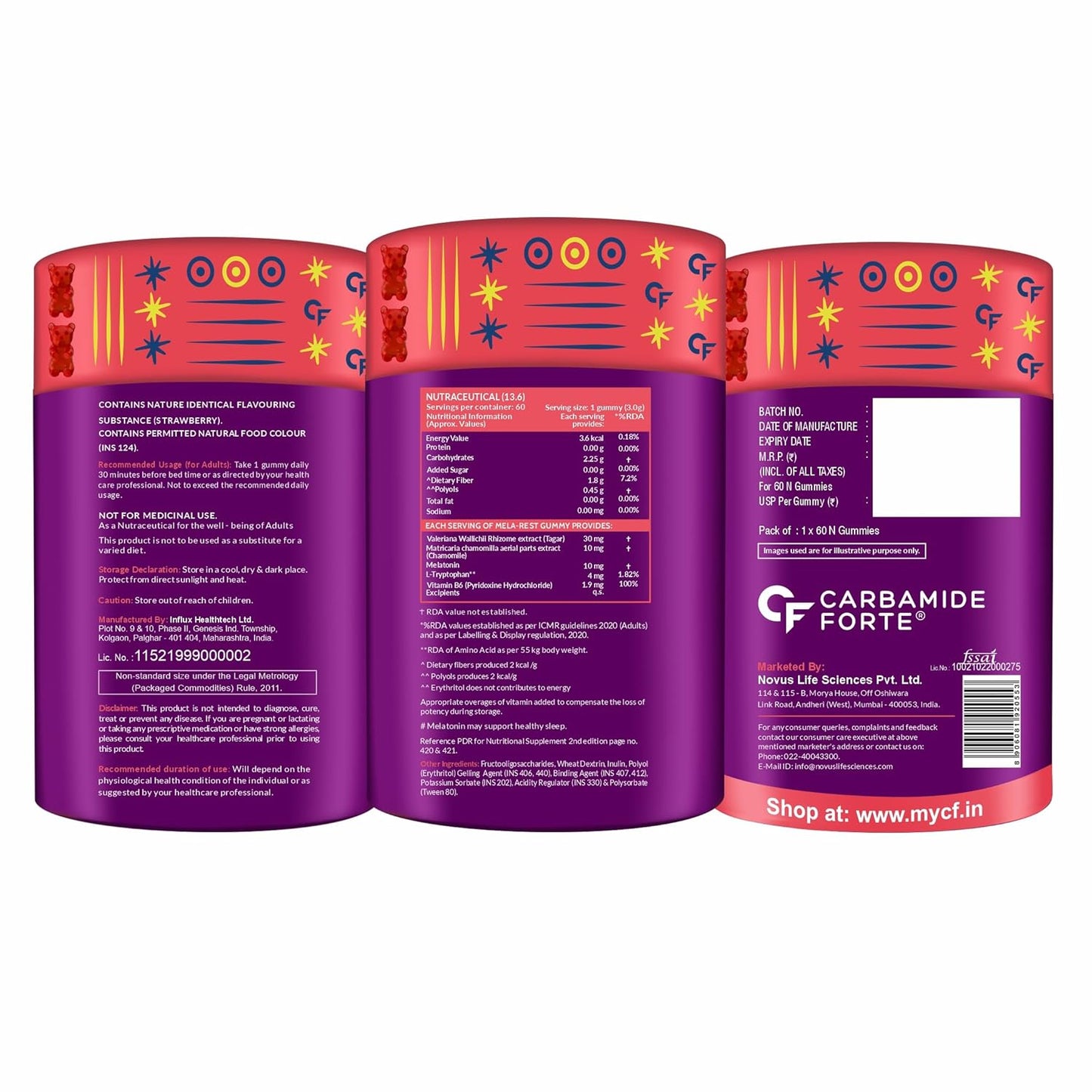 Carbamide Forte Melatonin 10 mg sleep Gummies - with TAGARA, L Tryptophan & Vitamin B6 | Sleep Supplements β 60 Veg Gummies
