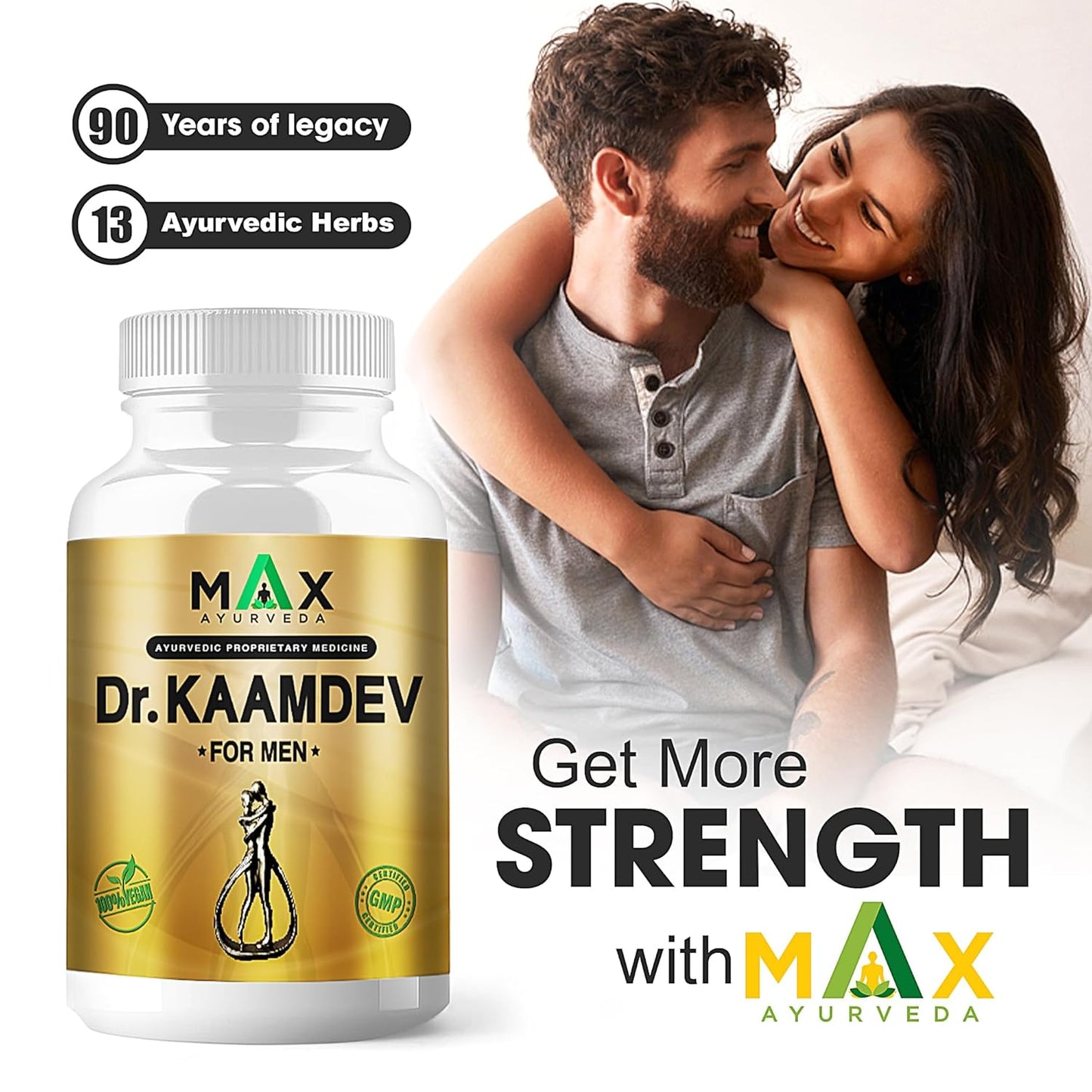Max Ayurveda Dr. Kaamdev Capsules for Men (30 Capsules) - 100% Vegan and GMP Certified | Stamina, Power and Energy Booster