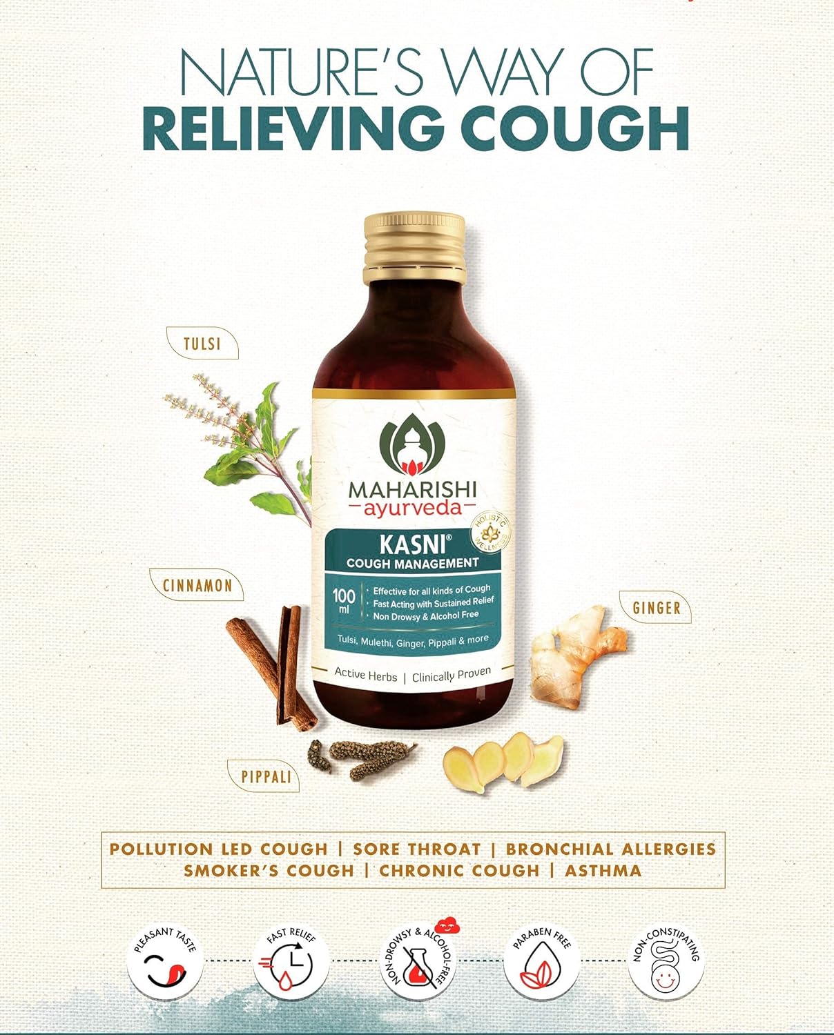 Zephivo Maharishi Ayurveda Kasni Cough Syrup with Kanth Sudha | Ayurvedic Cough Syrup | For All Types Of Cough & Chronic Cough | Non-Drowsy | Non- Habit Forming| Non-alcoholic