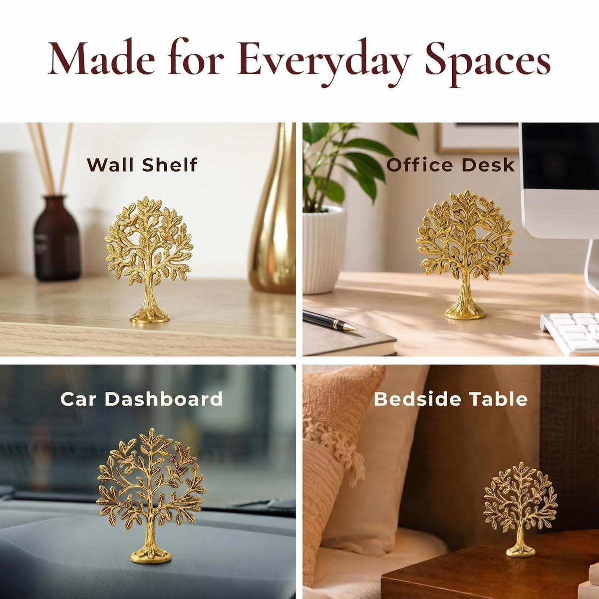 Kalpavriksha Tree of Life Showpiece with Birds, 15 cm Golden Metal Kalpvriksh for Home Mandir, Vastu, Office Table, Housewarming & Diwali Gift
