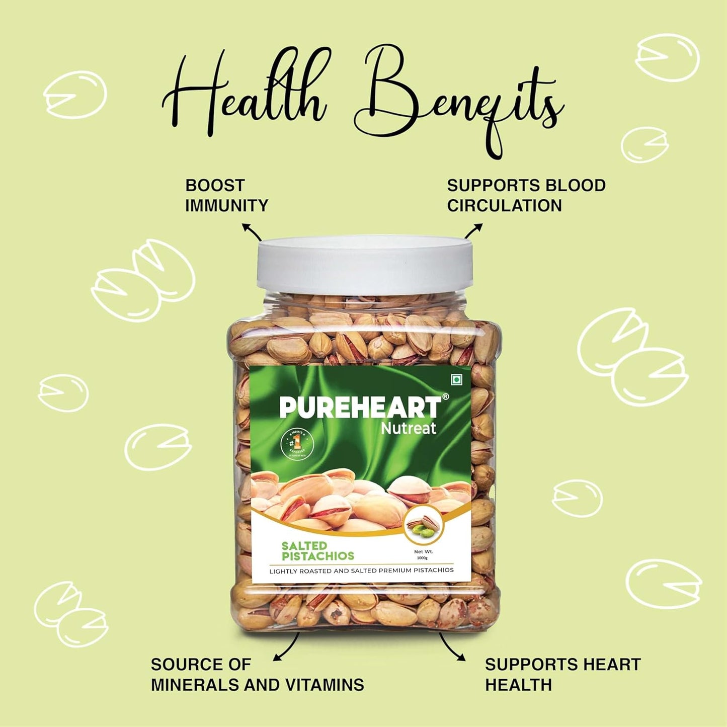 Pureheart Nutreat Salted Pistachios Natural Premium Lightly Roasted Pista/Dry Fruit - Delicious & Crunchy - Resealable Pouch