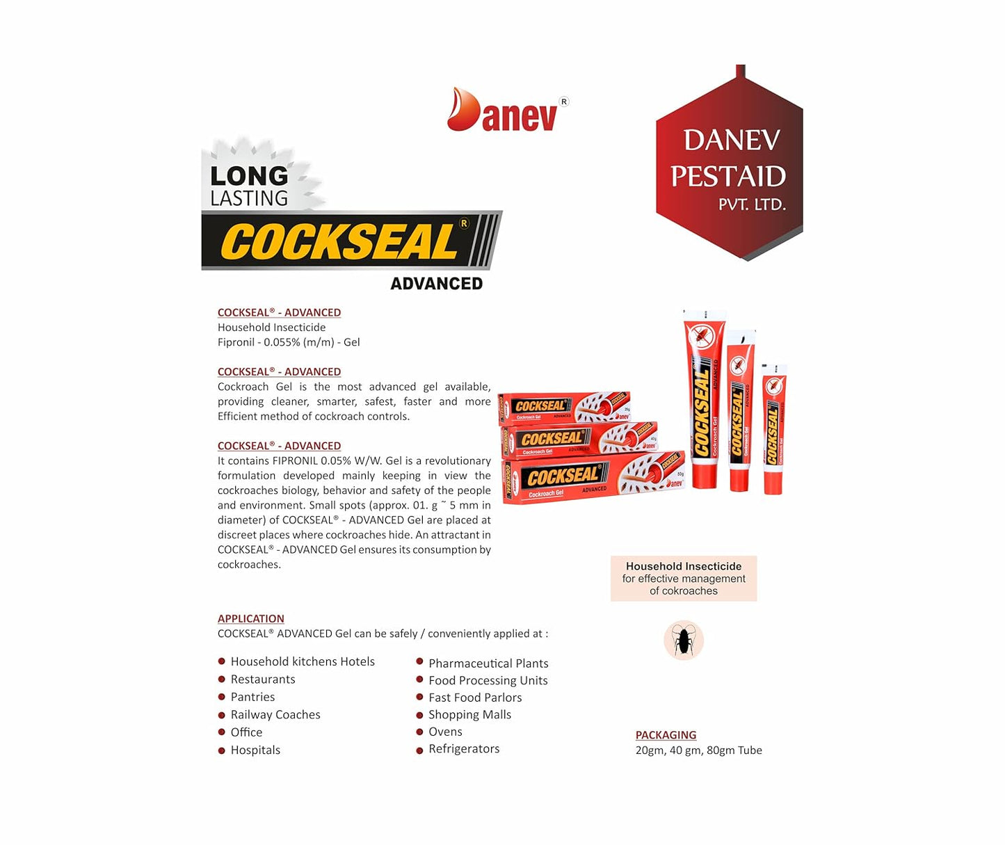 DANEV Cockroach Killer Gel Cockroach Gel Anti Cockroach Gel Cockroach Repellent Cockroach Bait COCKSEAL Advanced 40g Pack of 1