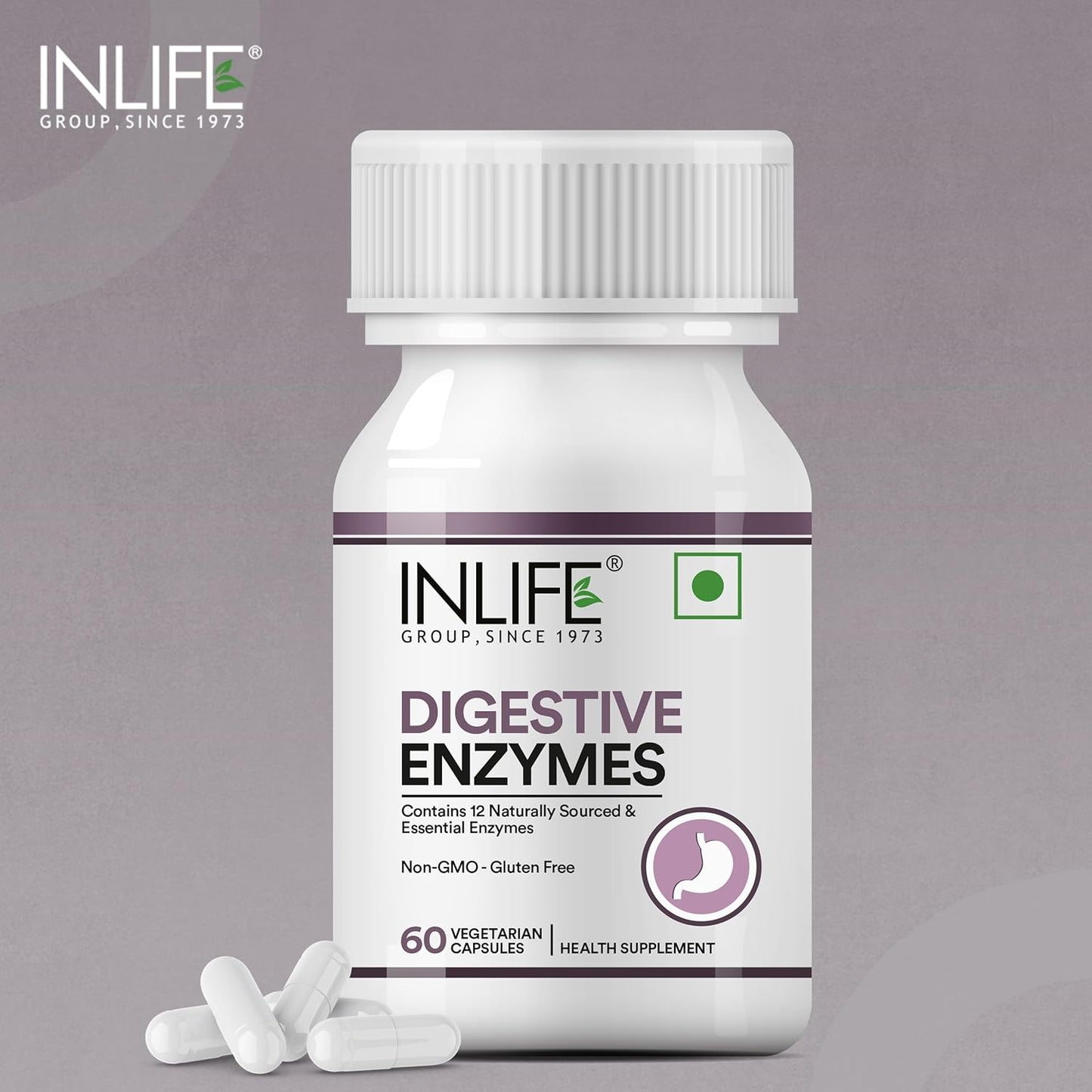 INLIFE Digestive Enzymes Supplement | Contains 12 Naturally Sourced & Essential Enzymes | Supports Healthy Digestion - 60 Vegetarian Capsules (Pack of 1, 60)