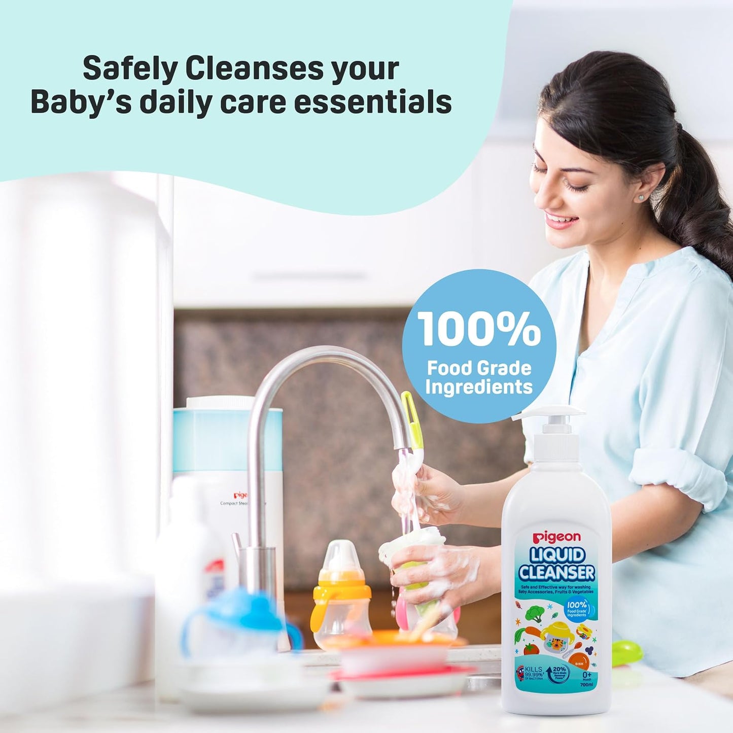 Pigeon Liquid Cleanser Naturals 700 ml | pH Friendly | No Added Color & Alcohol | Natural Baby Cleanser for Feeding Bottles, Accessories, Fruits & Vegetables