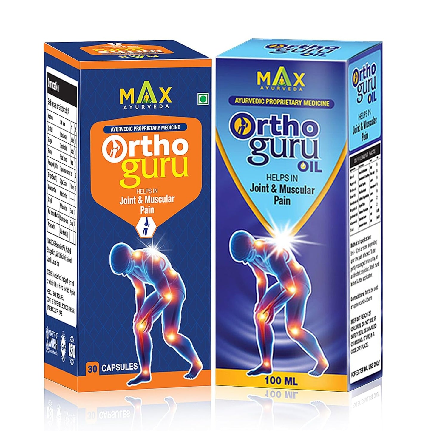 Max Ayurveda Orthoguru Capsules & Oil for Muscle and Joint Pain (30 Capsules + 100ml Oil)