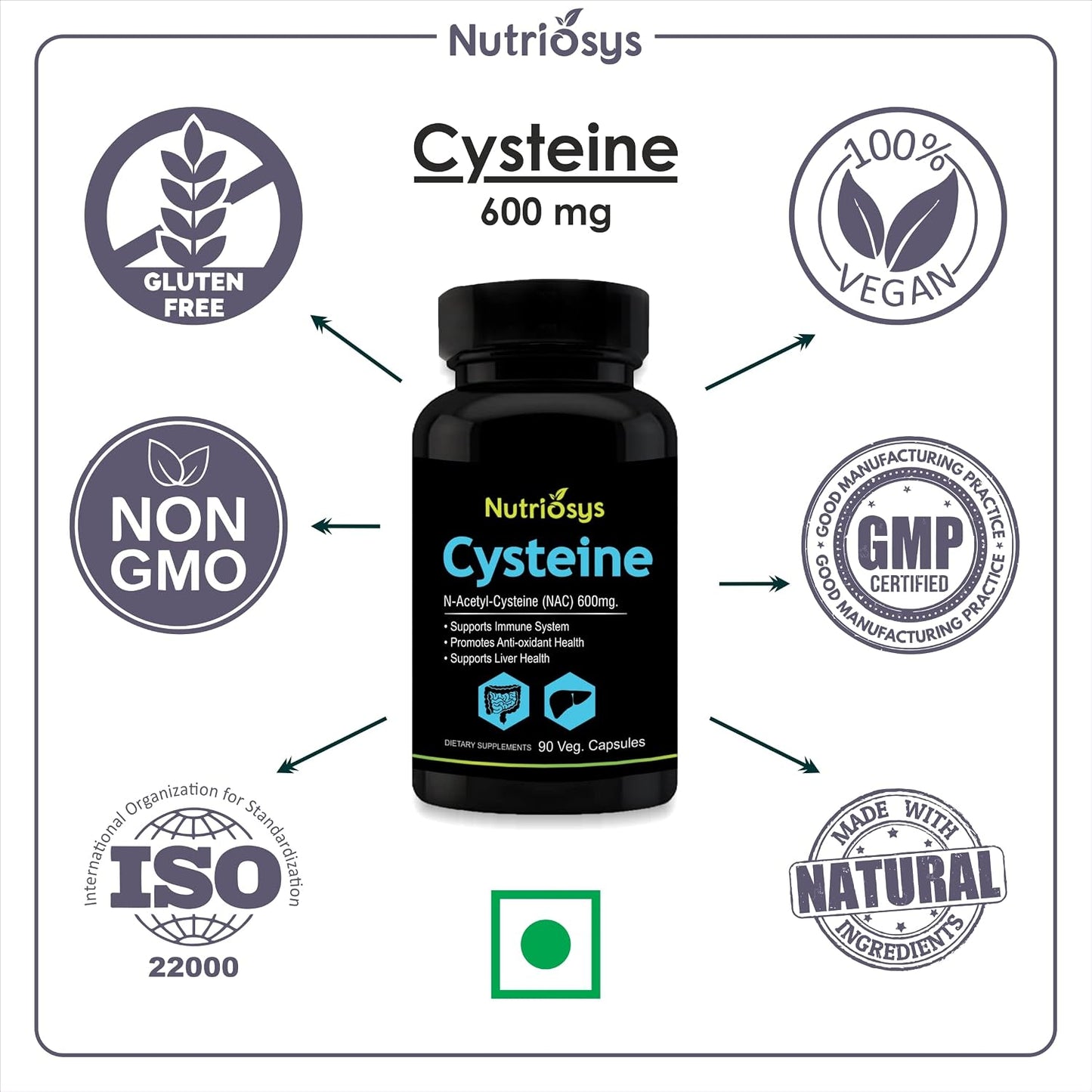 Nutriosys Cysteine 600mg (90 Veg Capsules), Supports immune system