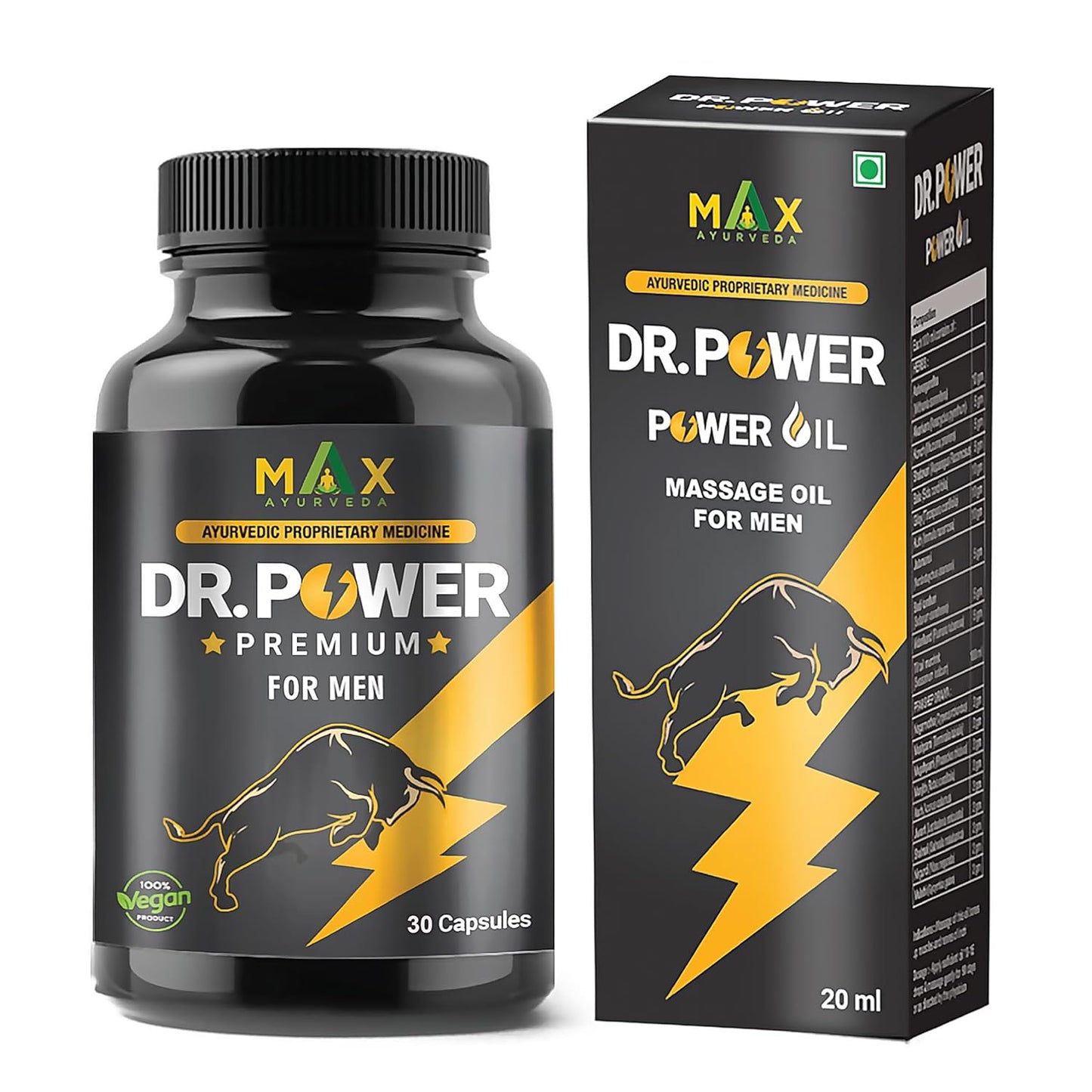 Max Ayurveda Dr Power Premium Capsules and Massage Oil For Men (30 Capsules + 20ml Oil Bottle) Combo Pack