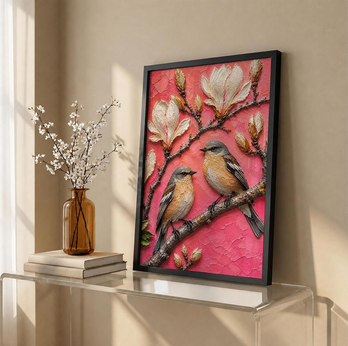 Bird Pair Magnolia Framed Wall Art, Black, 10x13 Inches