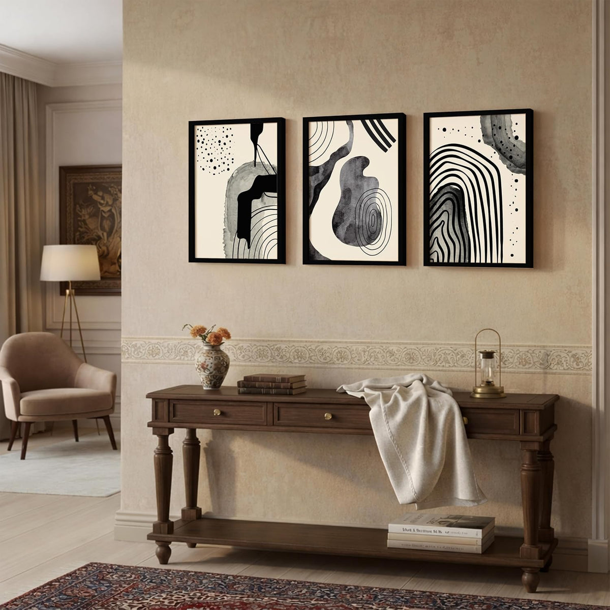 Abstract Line Art Wall Decor | Set of 3 Framed Paintings for Home Decoration | Minimalist Wall Art for Living Room, Bedroom, Office & Cafe | Modern Prints (Theme: Abstract, Pattern: Line Art) ( Art-6, 10x13inch)