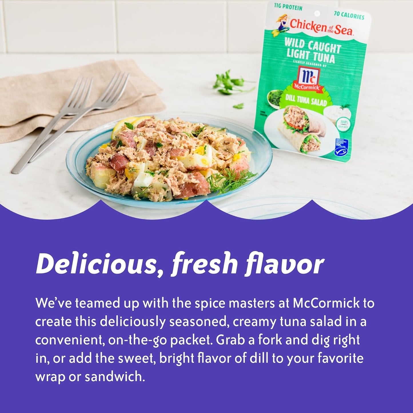 Chicken of the Sea Wild Caught Light Tuna, Dill Tuna Salad, 2.5 oz
