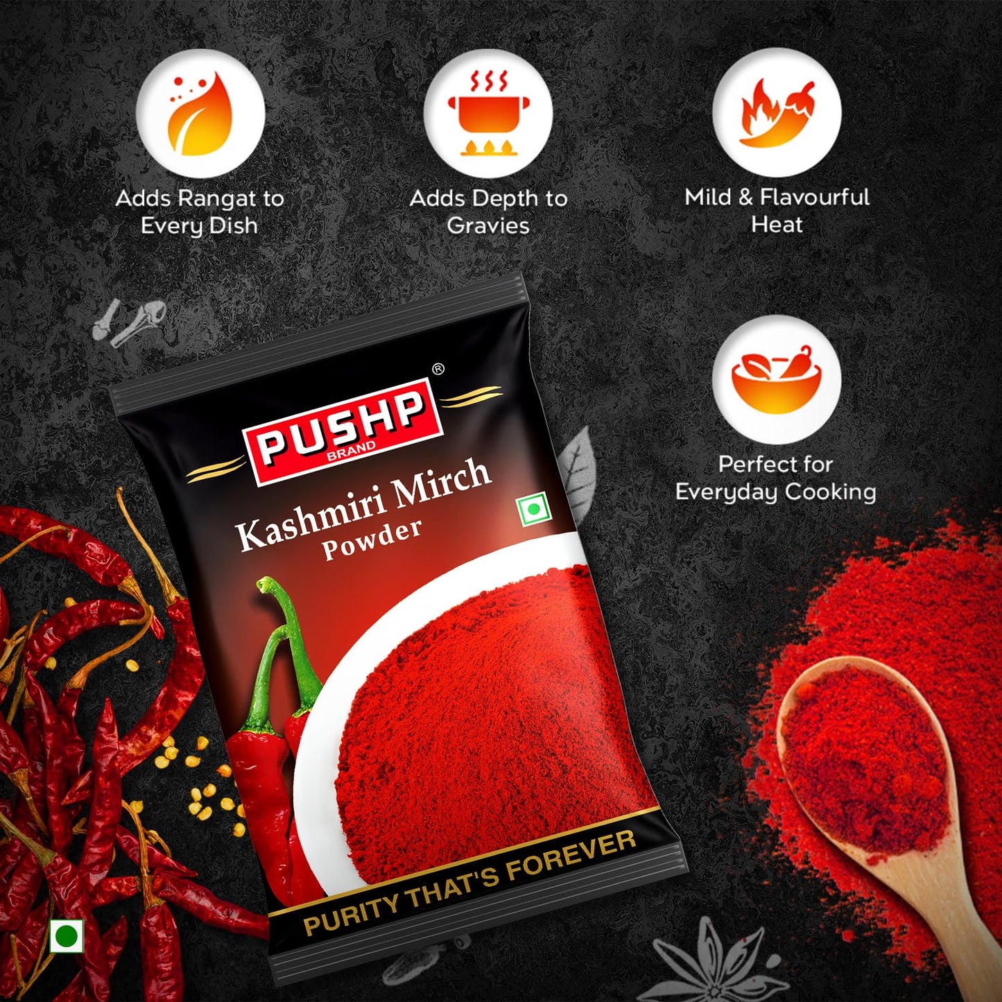 Pushp Brand Kashmiri Red Chilli Powder , 500gm
