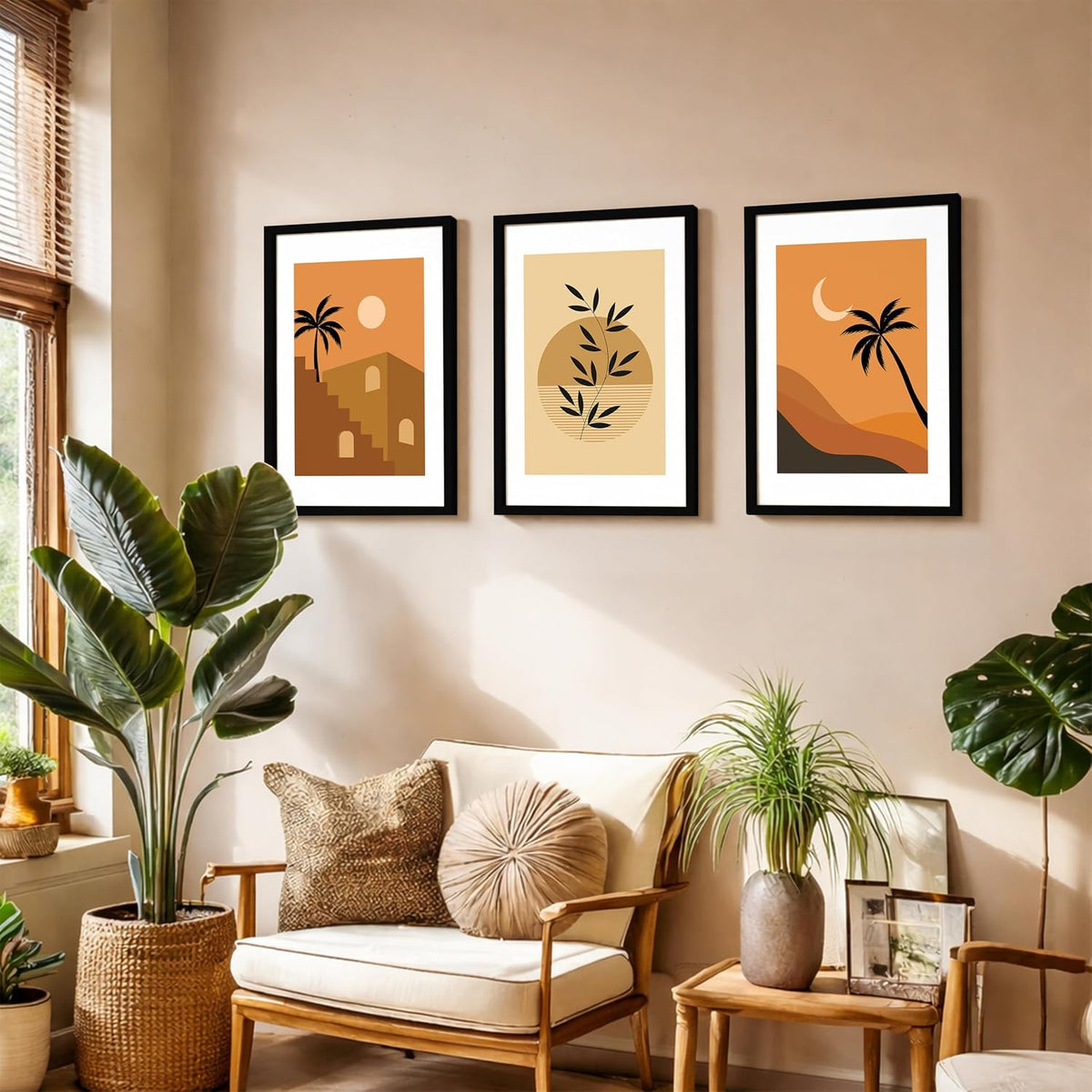 Minimalist theme coconut tree wall paintings for home decoration/Tree art wall frames for wall decor Set of 3 Frames (Theme-Nature) (Pattern-Minimal) (Art-14, 10x13inch)
