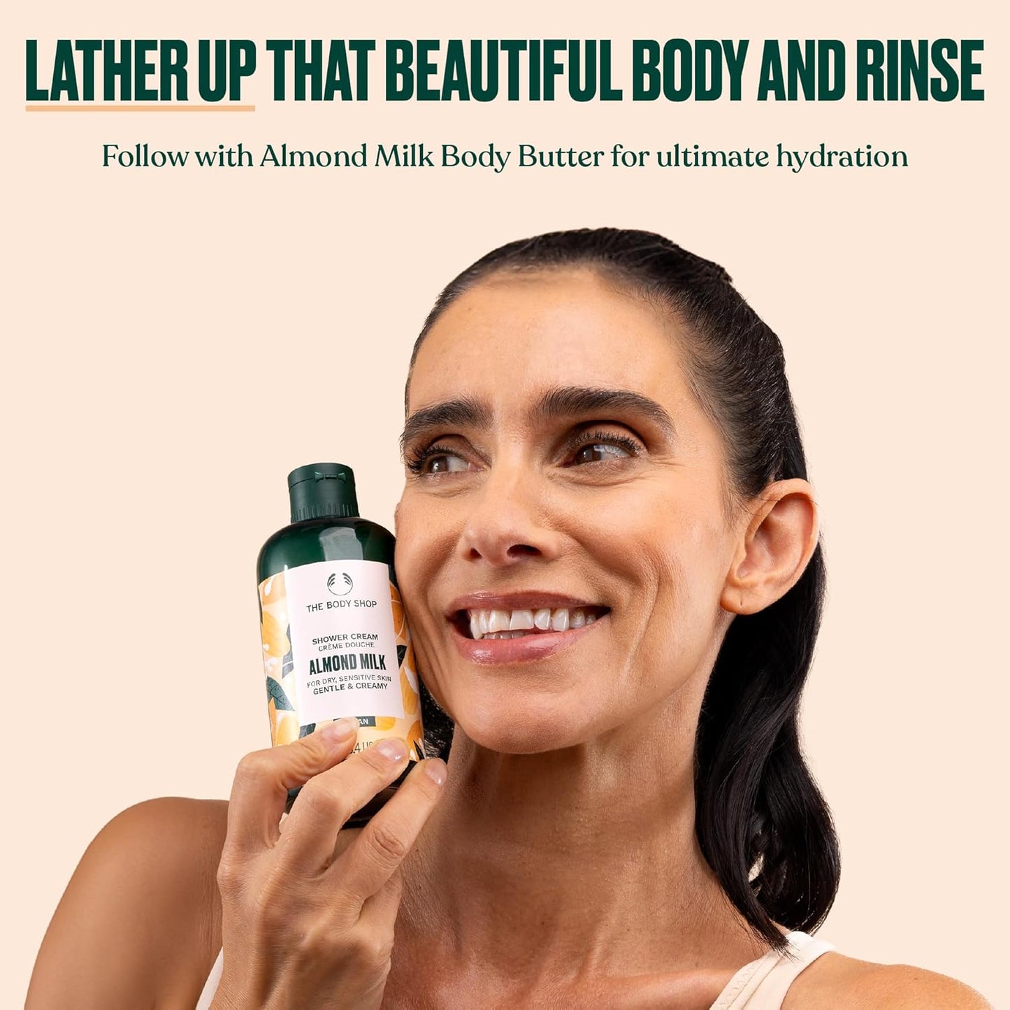 The Body Shop Almond Milk Soothing & Caring Shower Cream, 250 ML - Dry, Sensitive Skin | Cleanse, Help Soften & Comfort |Vegan