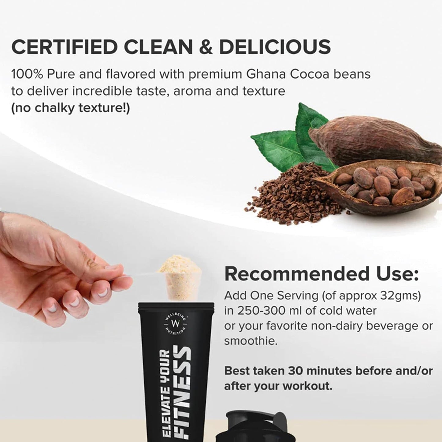 Zephivo Wellbeing Nutrition Organic Vegan Plant Protein Isolate Powder | 22g Protein, 5g BCAA European Pea & Brown Rice Protein | Superfoods, Fiber for Muscle Growth & Recovery | Dark Chocolate - 500gm