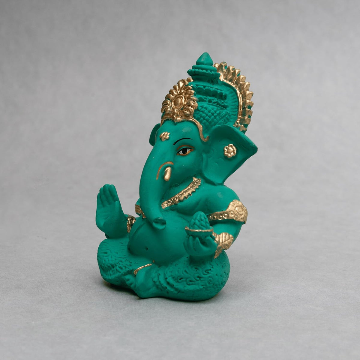 Lord Ganesha Idol for Car Dashboard, Home Decor & Pooja | Resin Gold Plated Ganpati Murti | 3.5 Inch Ganesh Statue for Gift, Diwali, Housewarming, Baby Shower, Mandir Decor, Mint Green, P-1