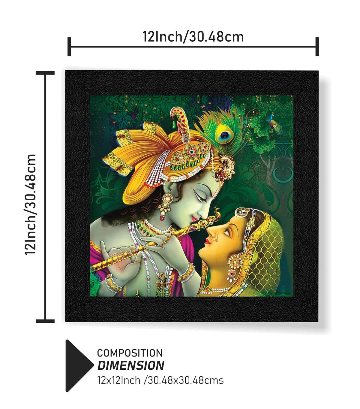 Religious Radha Krishna UV Coated Home Decorative Gift Item Framed Painting 12 inch X 12 inch SAA6137, Multicolor
