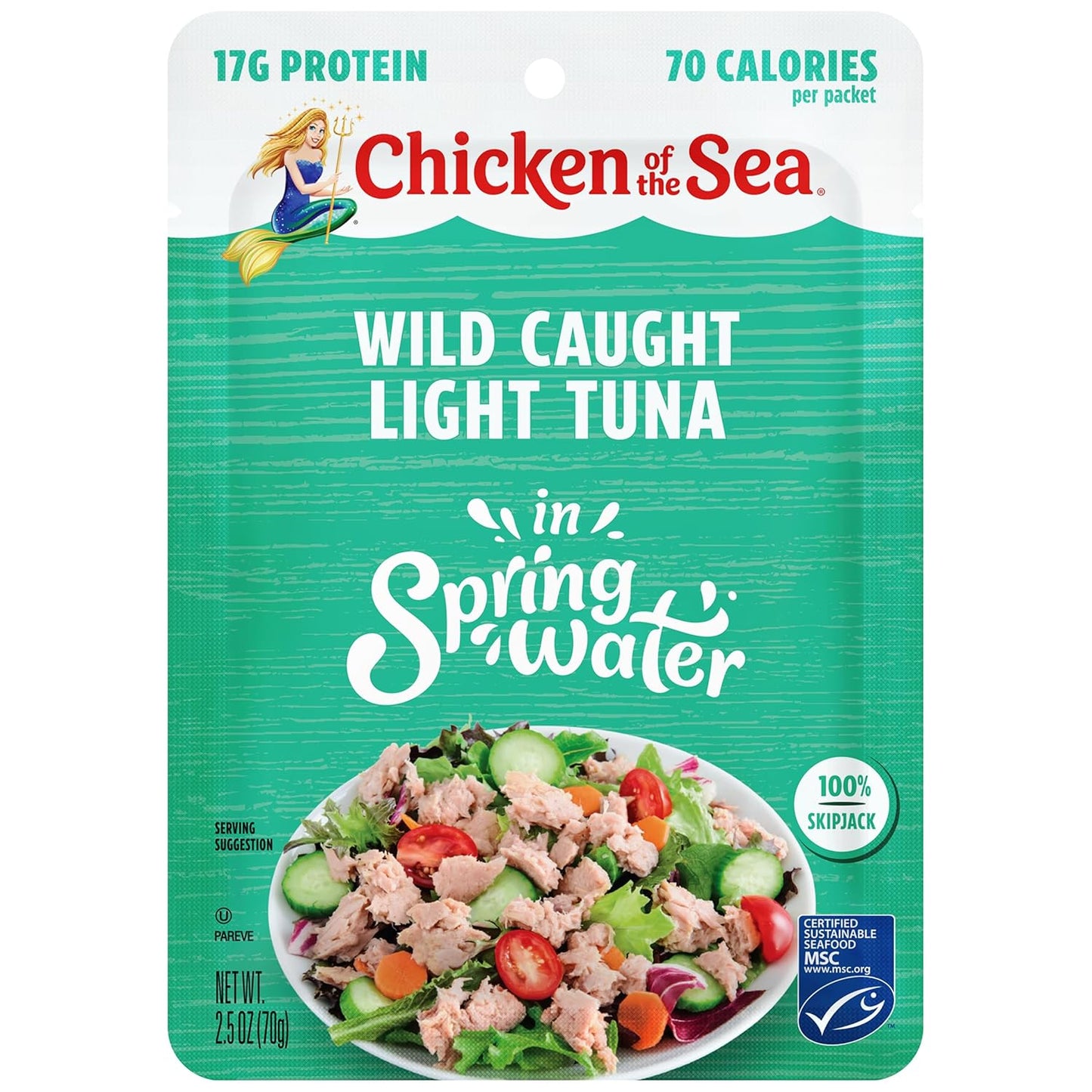 Chicken of the Sea Wild Caught Light Tuna in Spring Water, 2.5 oz. Packet