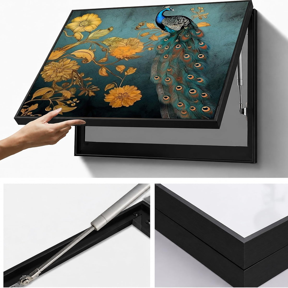 Electric MCB Box Cover Frame With Hydraulic Decorative Painting Peacock Painting Electrical Panel box Cover, Switch Box Frame Will Fit Max 10x14 inch Switch Board, Outer Size 13X17 Inch