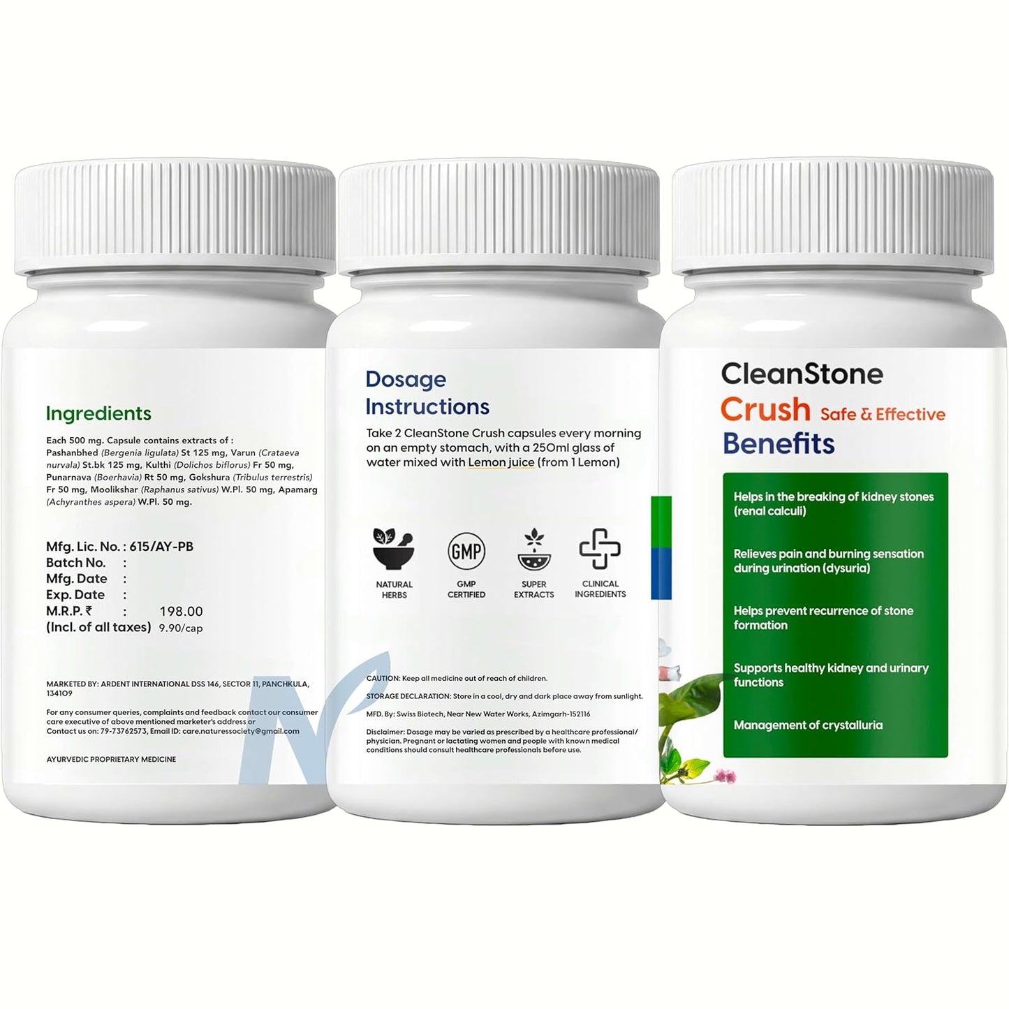 The Nature's Society ® CleanStone Crush Kidney Stone Removal Medicine | Ayurvedic Medicine | Patharchatta Juice Extract for Kidney Stone Dissolver/Break | Kidney Support Supplement - 20 Capsules