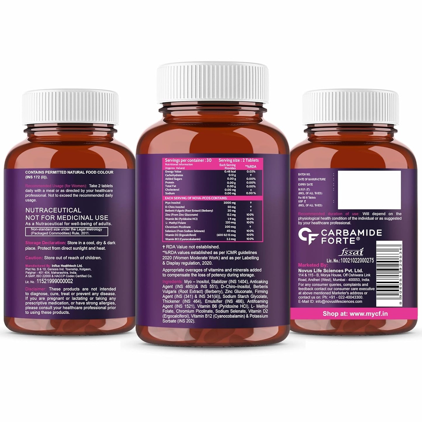 Carbamide Forte PCOS Supplement For Women - 40:1 Ratio 2000mg Myo-Inositol to D-Chiro-Inositol Supplement for PCOS - 60 Veg Inositol Tablets