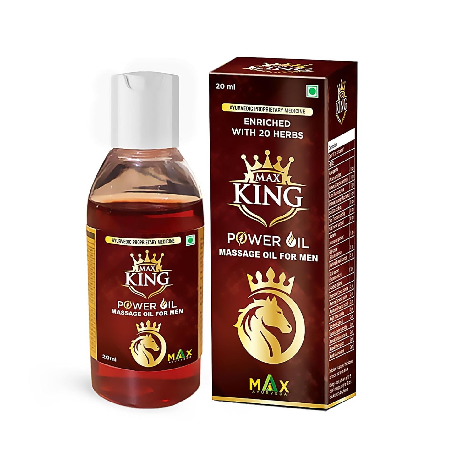 Max Ayurveda King Power Massage Oil For Men - Pack of 1 (20ml) - 100% Ayurvedic Tel, Stamina Booster Sanda Tailam