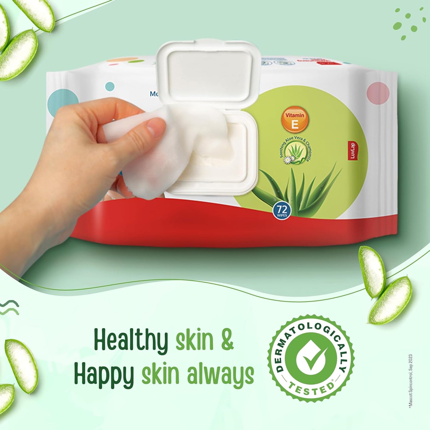 LuvLap Moisturising Wet Wipes with Lid For Baby Skin, Enriched with Aloe Vera, Vitamin E & Chamomile Extract, pH Balanced, Dermatologically Safe, Paraben & Sulphate Free, 72 Wipes
