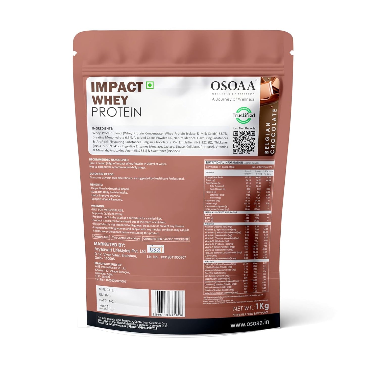 Osoaa Impact Whey Protein package on a white background
