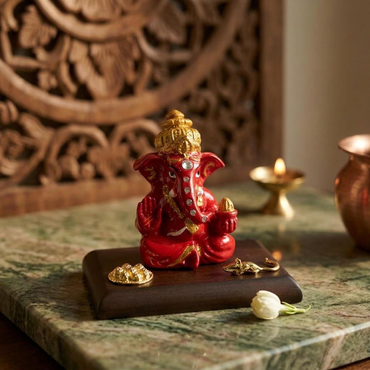 eCraftIndia Red Blessing Ganesha Statue | Lord Ganesha Idol for Home Decor Car Dashboard | Ganesh Ganpati Murti Gift for Diwali Housewarming Birthday