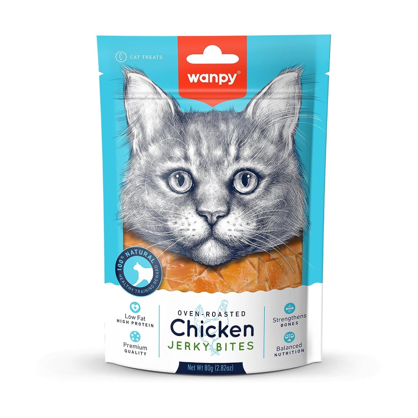 Wanpy 100% Natural Cat Treat | Chicken Jerky Bites 80Gm (Pack of 1) by DogsNCats