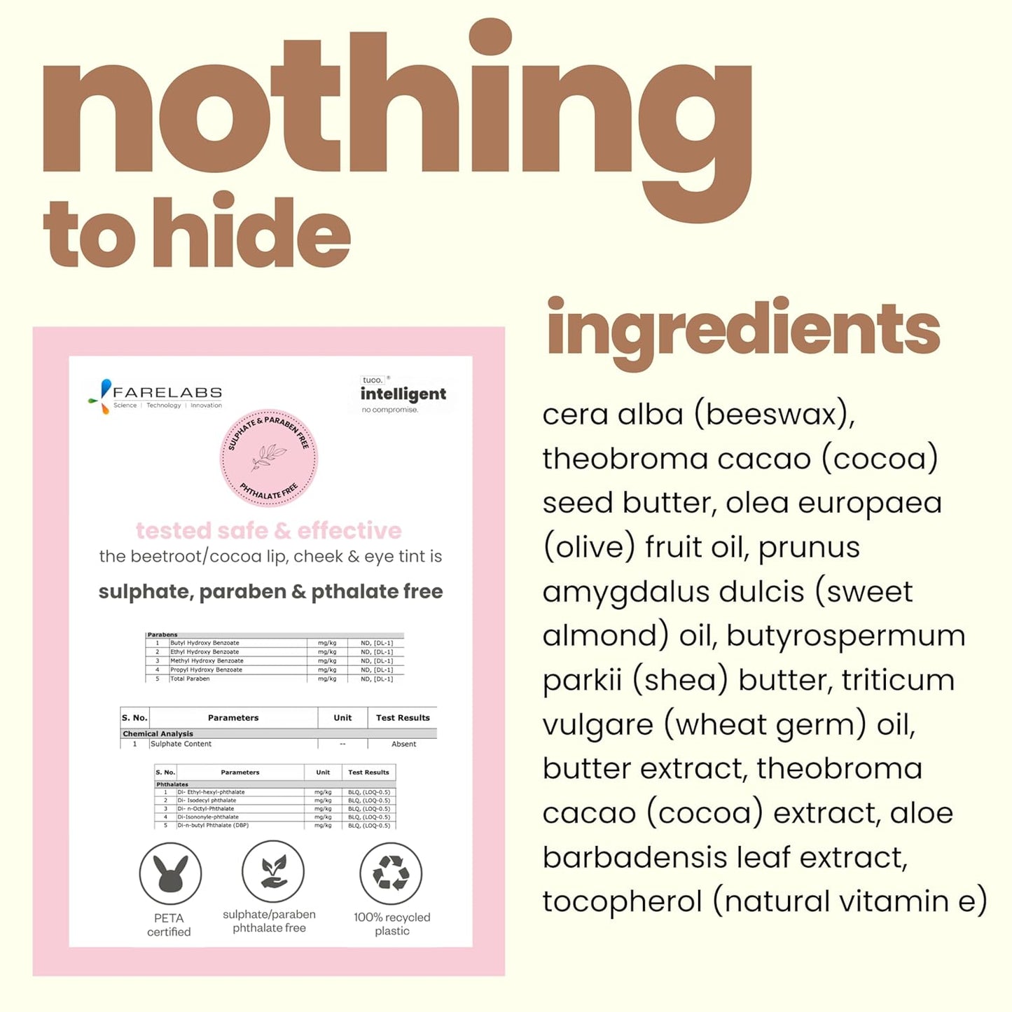 Product label with ingredients list on a white background
